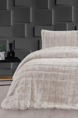 Velina King Size Bedspread Set 3pcs, Coverlet 230x250 with Pillowcase, Ultra Soft Plush Fabric, Cream - Thumbnail