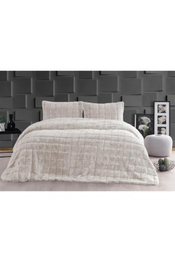 Velina King Size Bedspread Set 3pcs, Coverlet 230x250 with Pillowcase, Ultra Soft Plush Fabric, Cream - Thumbnail