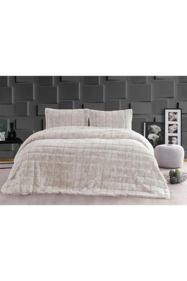 Velina King Size Bedspread Set 3pcs, Coverlet 230x250 with Pillowcase, Ultra Soft Plush Fabric, Cream