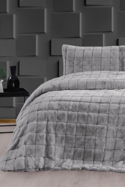 Velina King Size Bedspread Set 3pcs, Coverlet 230x250 with Pillowcase, Ultra Soft Plush Fabric, Gray - Thumbnail