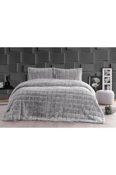 Velina King Size Bedspread Set 3pcs, Coverlet 230x250 with Pillowcase, Ultra Soft Plush Fabric, Gray