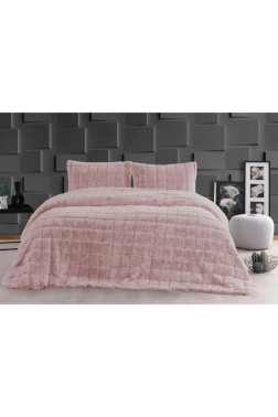 Velina King Size Bedspread Set 3pcs, Coverlet 230x250 with Pillowcase, Ultra Soft Plush Fabric, Pink - Thumbnail