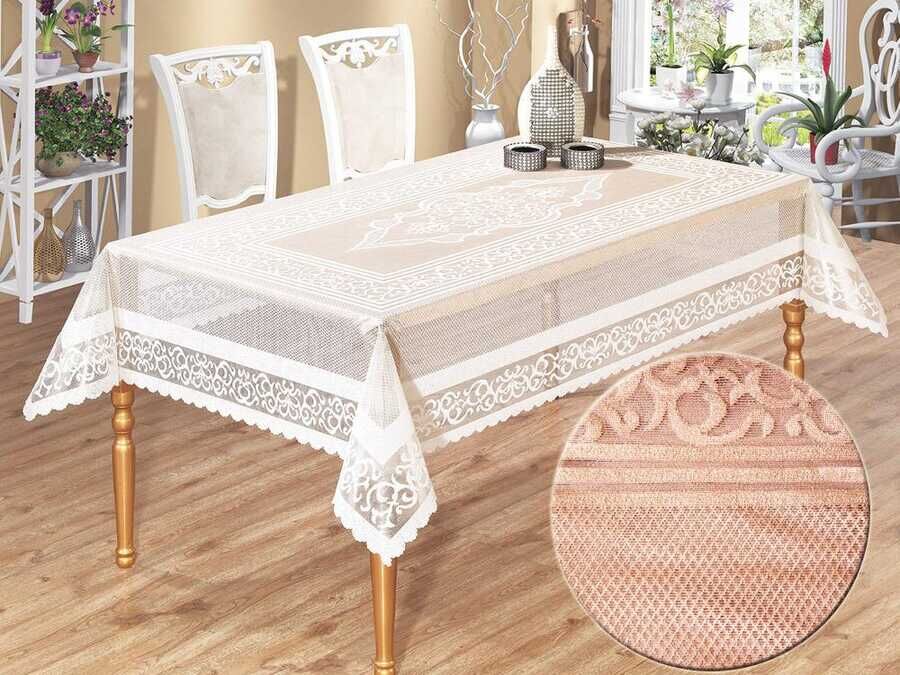  Venessi Knitted Panel Pattern Tablecloth Cappucino