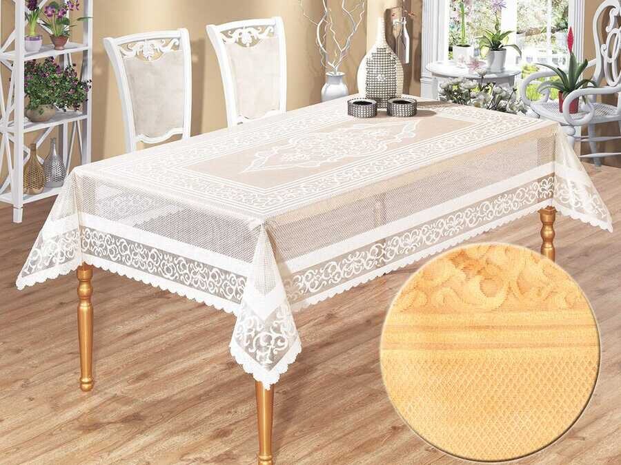 Dowry World - Venessi Knitted Panel Pattern Tablecloth Gold Dowry World - Venessi Knitted Panel Pattern Tablecloth Gold
