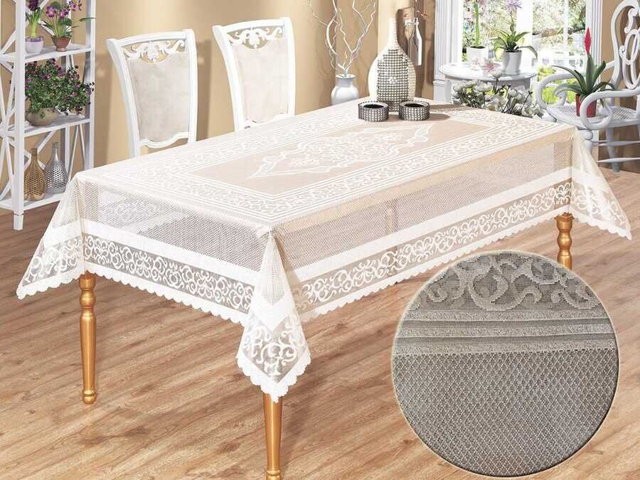  Venessi Knitted Panel Pattern Tablecloth Silver