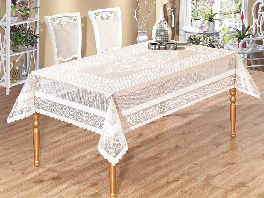  Venessi Knitted Panel Pattern Tablecloth Cream