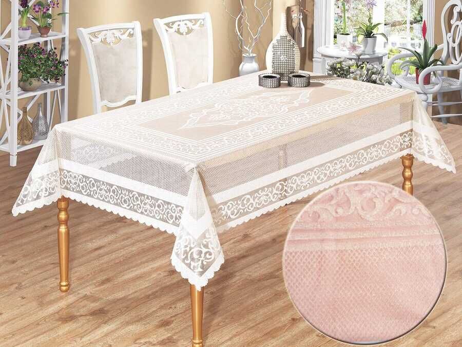  Venessi Knitted Panel Pattern Tablecloth Pink