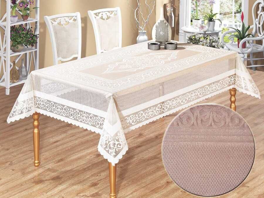  Venessi Knitted Panel Pattern Tablecloth Powder