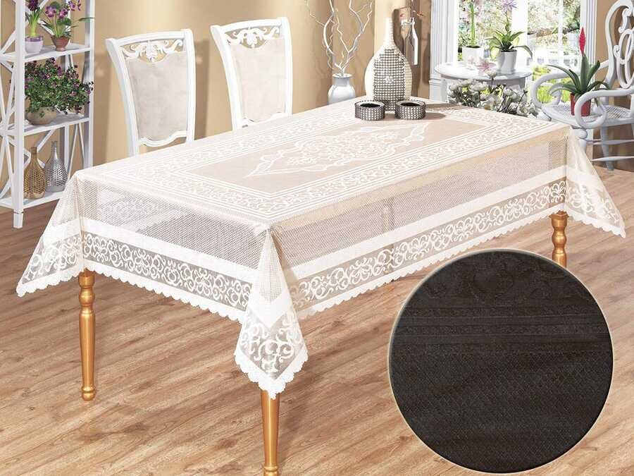 Dowry World - Venessi Knitted Panel Pattern Tablecloth Black