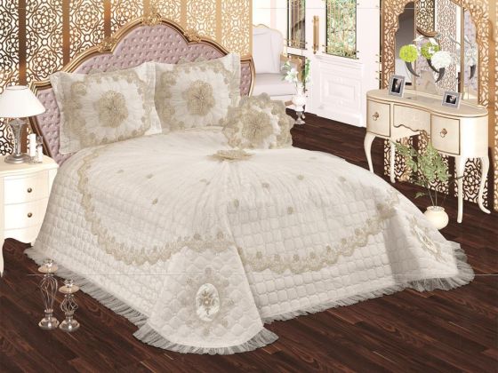 Venice Quilted Double Bedspread Set Cream