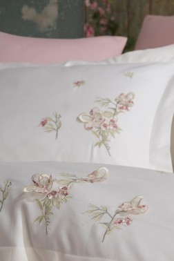 Venus Embroidered 100% Cotton Sateen, Duvet Cover Set, Duvet Cover 200x220, Sheet 240x260, Double Size, Full Size Ecru - Thumbnail