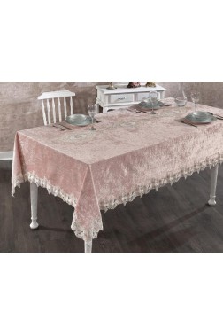 Verda French Guipure Velvet Table Cloth Powder - Thumbnail
