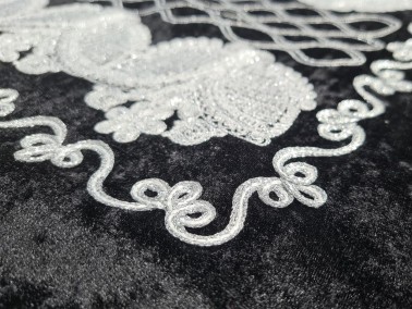Verna Embroidered Velvet Prayer Rug 65x125 cm Black - Thumbnail