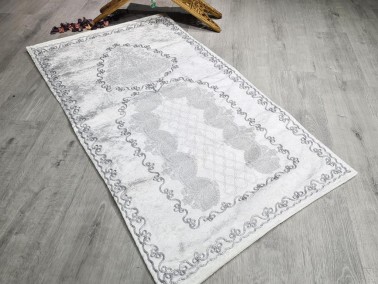 Verna Embroidered Velvet Prayer Rug 65x125 cm Cream - Thumbnail