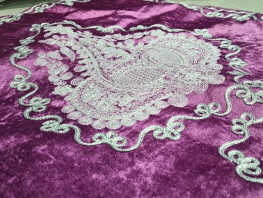 Verna Embroidered Velvet Prayer Rug 65x125 cm Fuchsia - Thumbnail