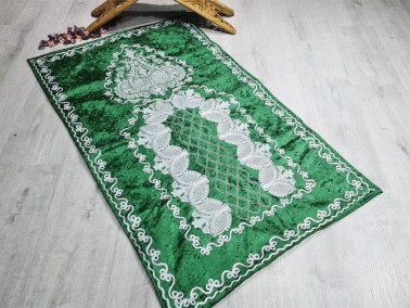 Verna Embroidered Velvet Prayer Rug 65x125 cm Green - Thumbnail