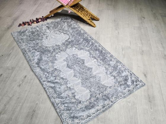 Verna Embroidered Velvet Prayer Rug 65x125 cm Grey