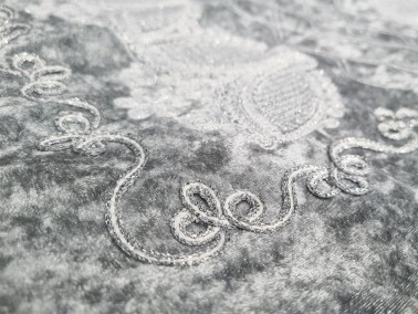 Verna Embroidered Velvet Prayer Rug 65x125 cm Grey - Thumbnail