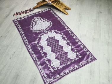 Verna Embroidered Velvet Prayer Rug 65x125 cm Lilac - Thumbnail