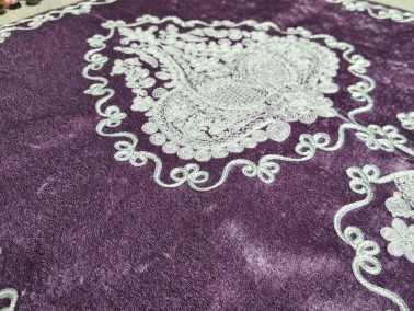 Verna Embroidered Velvet Prayer Rug 65x125 cm Lilac - Thumbnail