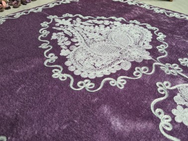 Verna Embroidered Velvet Prayer Rug 65x125 cm Lilac - Thumbnail