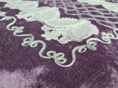 Verna Embroidered Velvet Prayer Rug 65x125 cm Lilac - Thumbnail