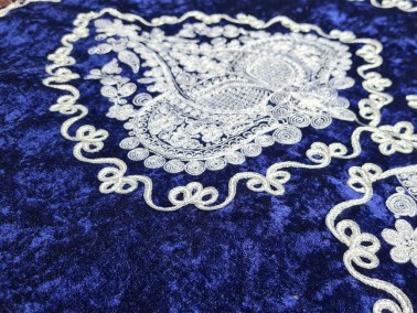 Verna Embroidered Velvet Prayer Rug 65x125 cm Navy Blue - Thumbnail