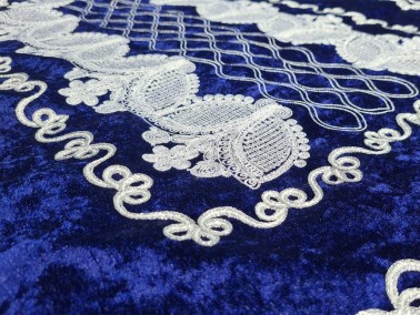 Verna Embroidered Velvet Prayer Rug 65x125 cm Navy Blue - Thumbnail