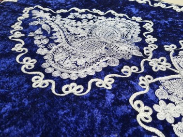 Verna Embroidered Velvet Prayer Rug 65x125 cm Navy Blue - Thumbnail