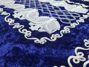 Verna Embroidered Velvet Prayer Rug 65x125 cm Navy Blue - Thumbnail