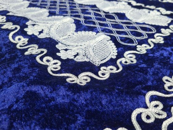 Verna Embroidered Velvet Prayer Rug 65x125 cm Navy Blue