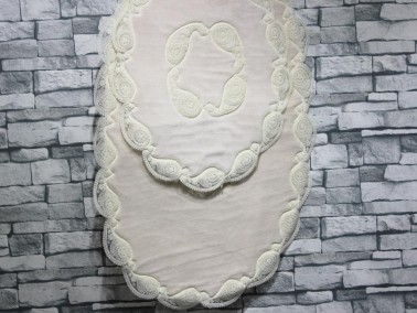 Verna French Guipure 2 Pcs Bath Mat Set Powder Cream - Thumbnail
