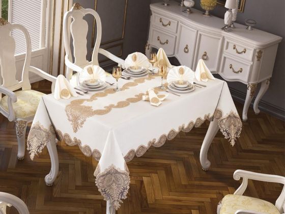 Verna Table Cloth 160x260 Cm 26 Pieces - Cream Gold