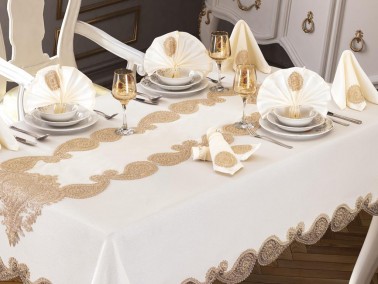 Verna Table Cloth 160x260 Cm 26 Pieces - Cream Gold - Thumbnail