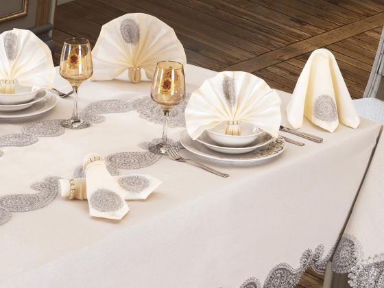 Verna Table Cloth 160x260 Cm 26 Pieces - Cream Silver