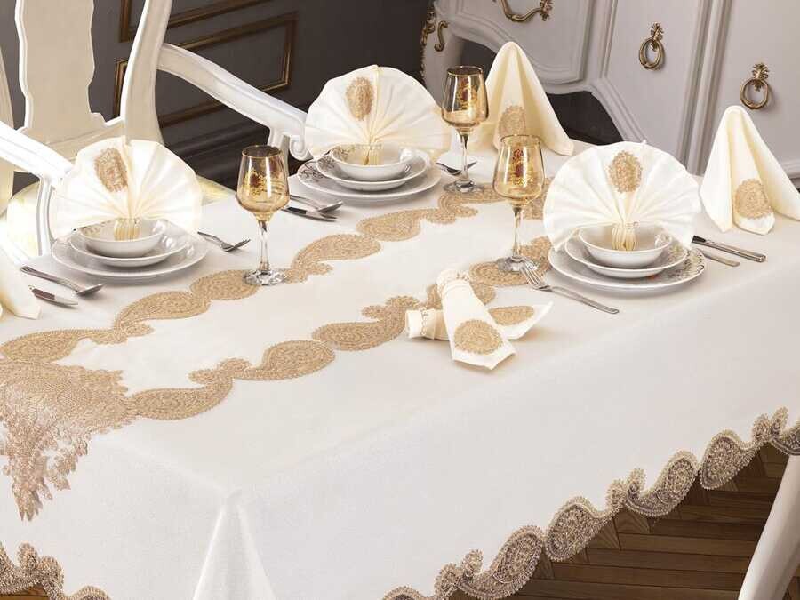 Verna Table Cloth 26 Pieces Cream Gold - Thumbnail