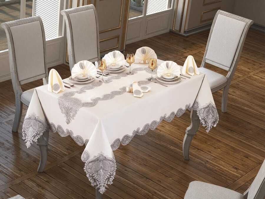Verna Table Cloth 26 Pieces Cream Silver