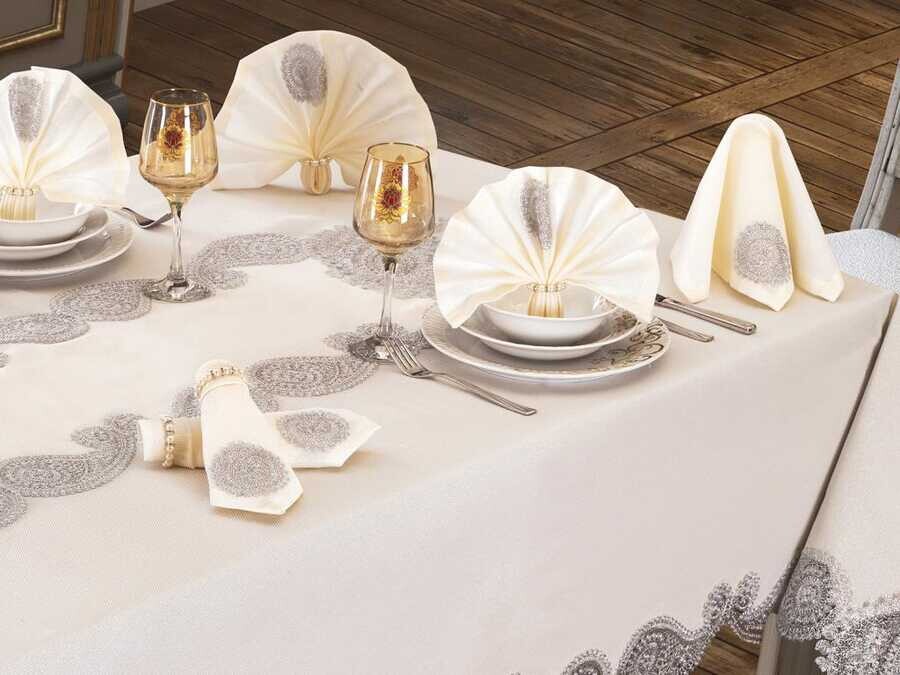 Verna Table Cloth 26 Pieces Cream Silver - Thumbnail