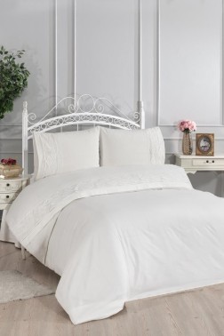 Verona Bedding Set 4 Pcs, Duvet Cover 200x220, Bed Sheet, Double Size, Wedding, Daily use, Cream - Thumbnail