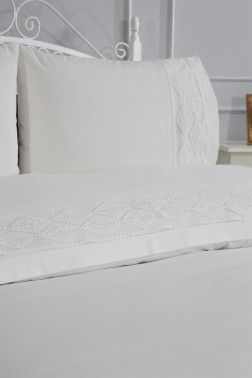 Verona Bedding Set 4 Pcs, Duvet Cover 200x220, Bed Sheet, Double Size, Wedding, Daily use, Cream - Thumbnail