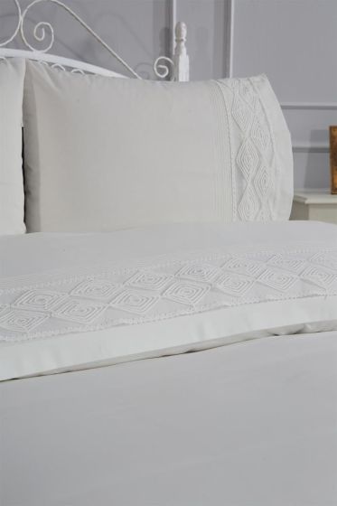 Verona Bedding Set 4 Pcs, Duvet Cover 200x220, Bed Sheet, Double Size, Wedding, Daily use, Cream