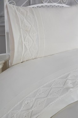 Verona Bedding Set 4 Pcs, Duvet Cover 200x220, Bed Sheet, Double Size, Wedding, Daily use, Cream - Thumbnail