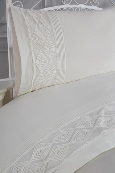 Verona Bedding Set 4 Pcs, Duvet Cover 200x220, Bed Sheet, Double Size, Wedding, Daily use, Cream