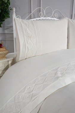 Verona Bedding Set 4 Pcs, Duvet Cover 200x220, Bed Sheet, Double Size, Wedding, Daily use, Cream - Thumbnail