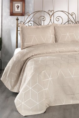 Verona Bedspread Set 3pcs, Coverlet 240x260, Pillowcase 50x70, Double Size, Beige - Thumbnail