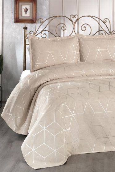 Verona Bedspread Set 3pcs, Coverlet 240x260, Pillowcase 50x70, Double Size, Beige