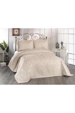 Verona Bedspread Set 3pcs, Coverlet 240x260, Pillowcase 50x70, Double Size, Beige - Thumbnail