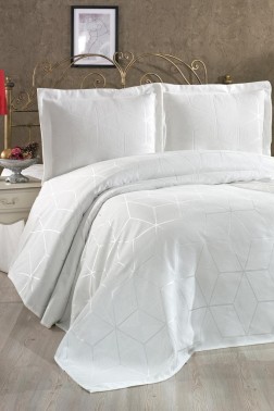 Verona Bedspread Set 3pcs, Coverlet 240x260, Pillowcase 50x70, Double Size, Cream - Thumbnail