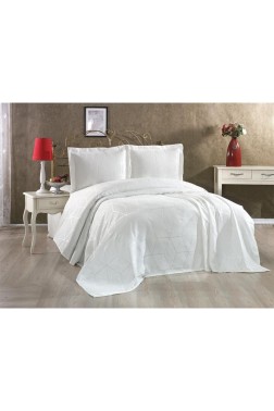 Verona Bedspread Set 3pcs, Coverlet 240x260, Pillowcase 50x70, Double Size, Cream - Thumbnail