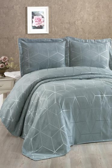 Verona Bedspread Set 3pcs, Coverlet 240x260, Pillowcase 50x70, Double Size, Green